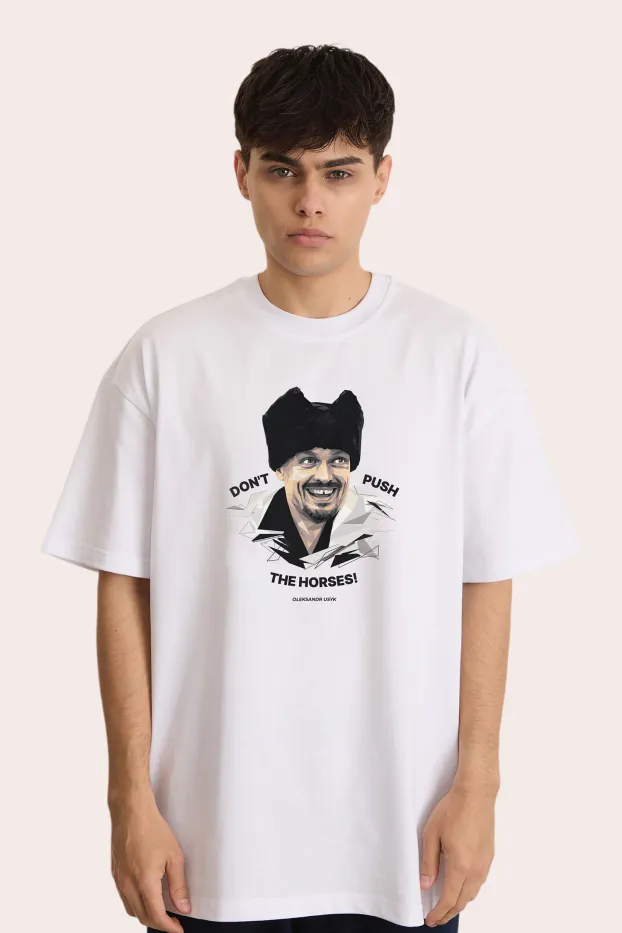 White T-shirt Don't push the horses