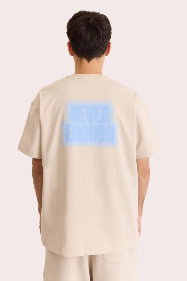 Чоловіча футболка – Never Enough – Бежева – 95% бавовна / 5% еластан – 190 GSM – Ready To Fight (RTF)