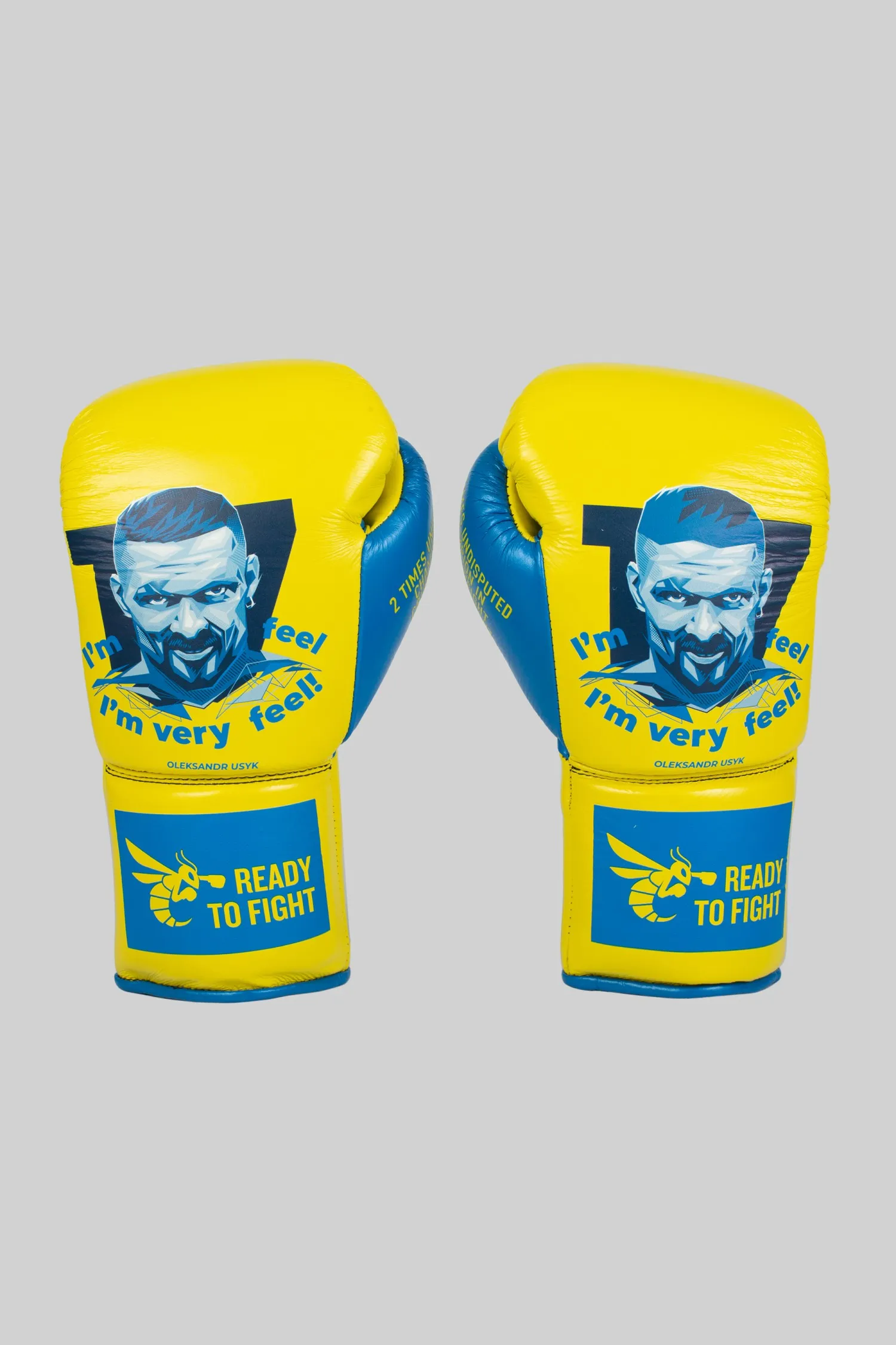 Boxing Gloves – I’m Very Feel Collection – Yellow/Blue – 100% Premium Leather – Ready To Fight (RTF)