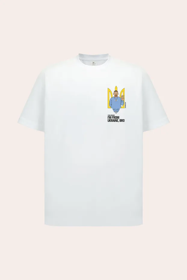 T-Shirt – Usyk I'm From Ukraine, Bro – Weiß – 95 % Baumwolle / 5 % Elasthan – 190 GSM – Ready To Fight (RTF)