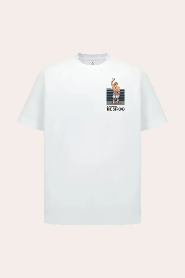 T-Shirt – Usyk World Love The Strong – Weiß – 95 % Baumwolle / 5 % Elasthan – 190 GSM – Ready To Fight (RTF)