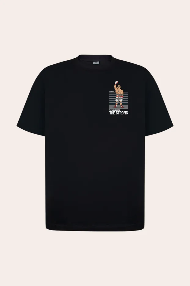 T-Shirt – Usyk World Love The Strong – Schwarz – 95 % Baumwolle / 5 % Elasthan – 190 GSM – Ready To Fight (RTF)