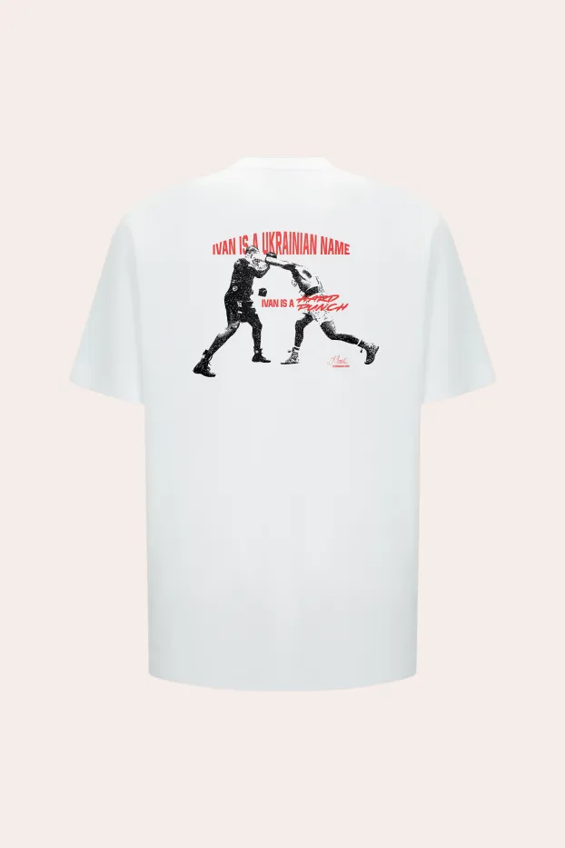 T-Shirt – Ivan is a Ukrainian Name – Weiß – 95 % Baumwolle / 5 % Elasthan – 190 GSM – Ready To Fight (RTF)