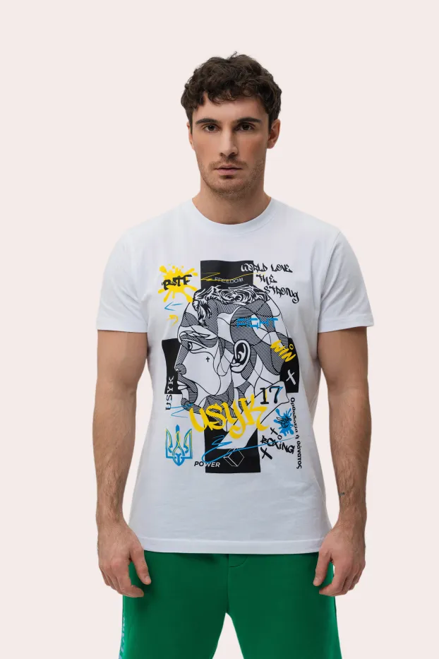 Men’s T-Shirt – Usyk Bee The Champ – White – 95% Cotton / 5% Elastane – 190 GSM – Ready To Fight (RTF)