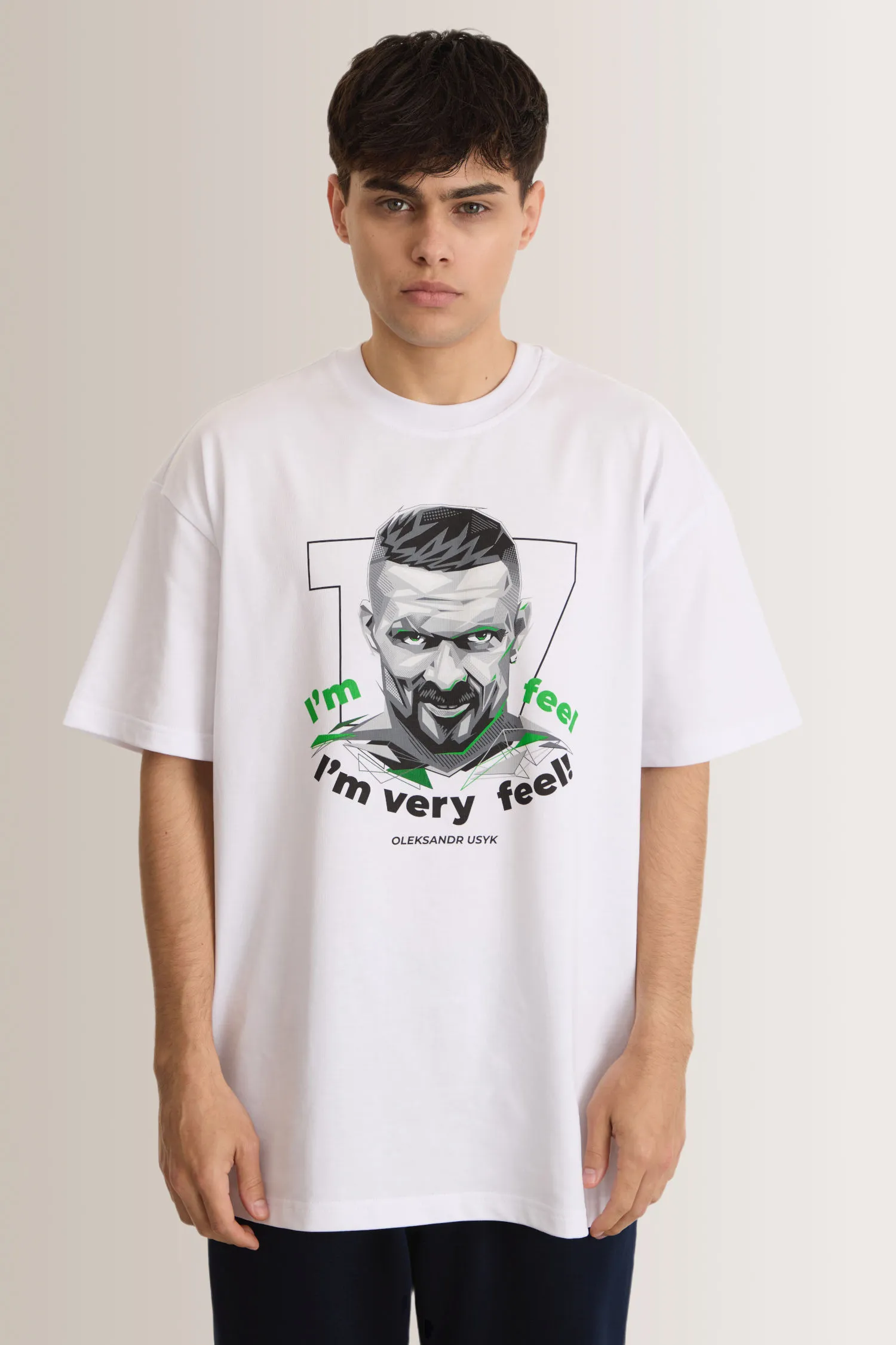 Men’s T-Shirt – Usyk I’m Very Feel – White – 100% Cotton – 260 GSM – Ready To Fight (RTF) – S