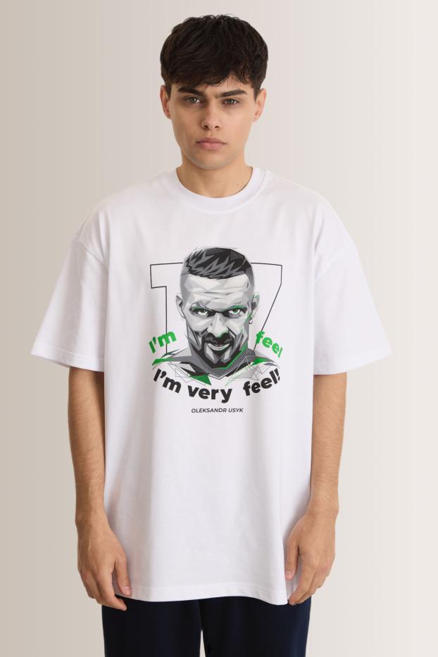 Чоловіча футболка – Усик I’m Very Feel – Біла – 100% бавовна – 260 GSM – Ready To Fight (RTF) – S